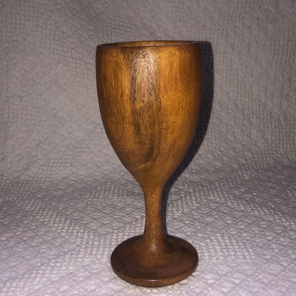 Vintage Carved rustic wooden goblet
